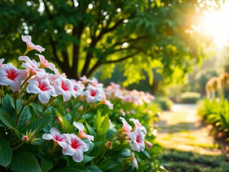 Flick International A serene blooming garden with pink and white flowers symbolizing breast cancer awareness