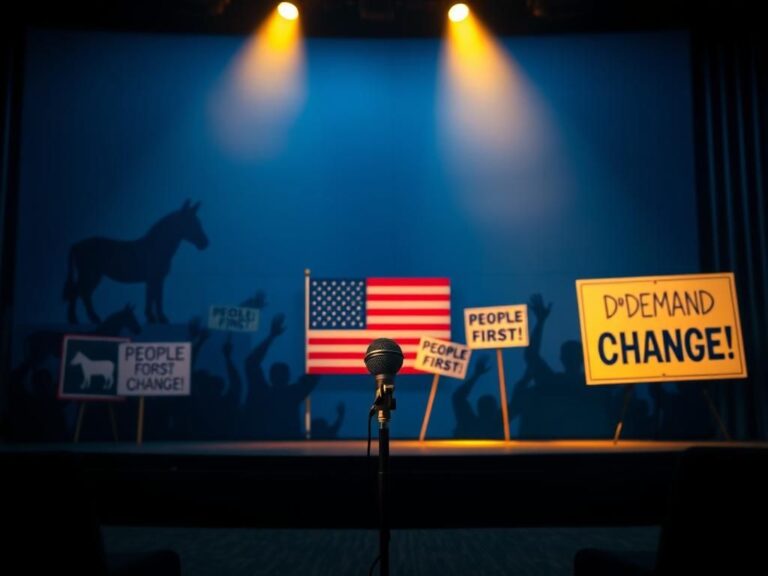 Flick International An empty political stage with symbols of democracy