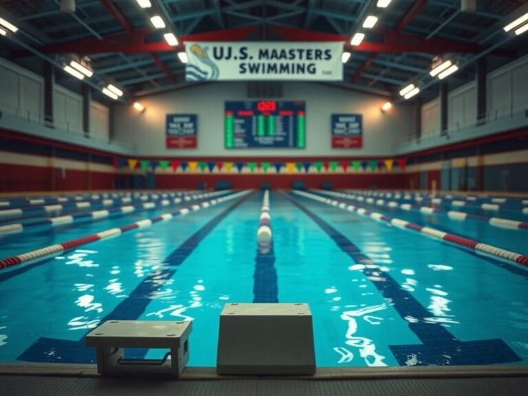 Flick International Serene swimming pool scene with clear lanes and bright overhead lights, symbolizing competition and athleticism