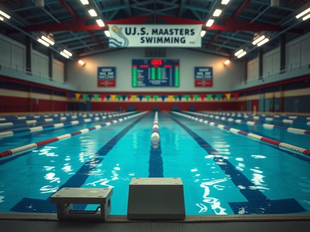 Flick International Serene swimming pool scene with clear lanes and bright overhead lights, symbolizing competition and athleticism