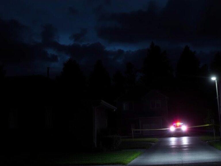 Flick International Dark night scene of a suburban neighborhood with police presence