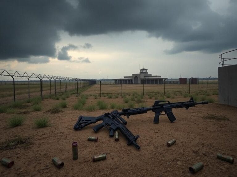 Flick International A desolate Texas detention center with barbed wire and stormy skies