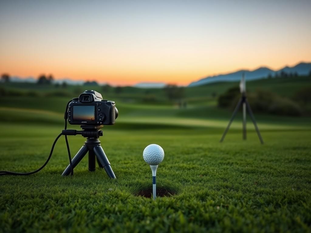 Flick International Serene golf course at dawn with a golf tee and ball
