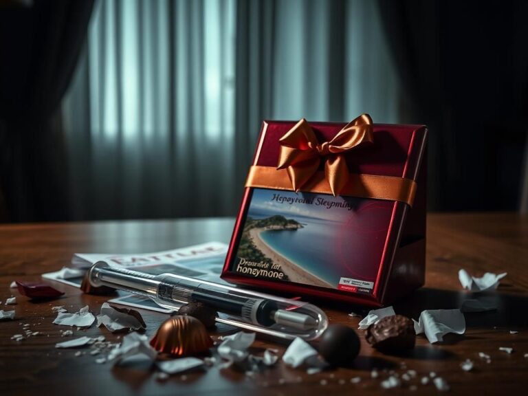 Flick International Close-up of an elegantly wrapped box of chocolates with a luxurious exterior, suggesting hidden danger.