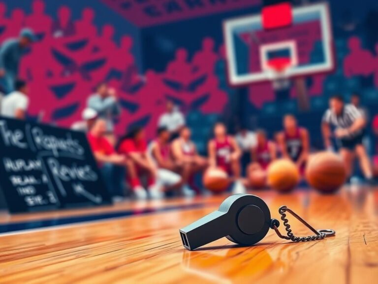 Flick International Close-up of a referee's whistle resting on a basketball court, symbolizing conflict