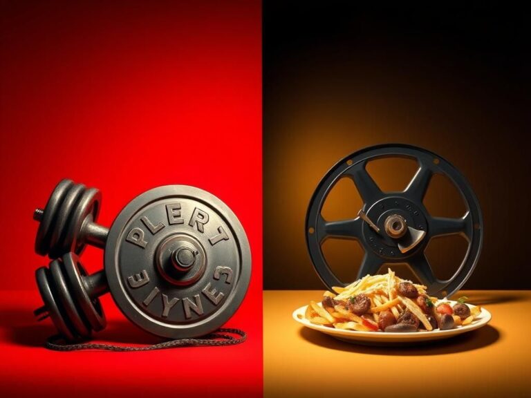 Flick International Vintage dumbbell and shield representing Arnold Schwarzenegger and Sylvester Stallone's rivalry.