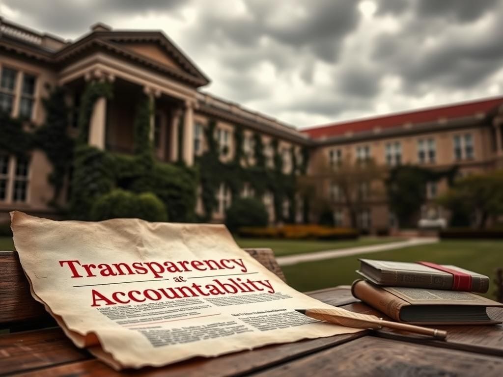 Flick International Weathered university campus building with ivy and a contract emphasizing transparency