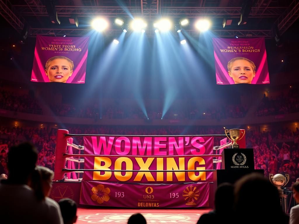 Flick International A boxing ring illuminated under bright stadium lights for the historic bout between Katie Taylor and Amanda Serrano