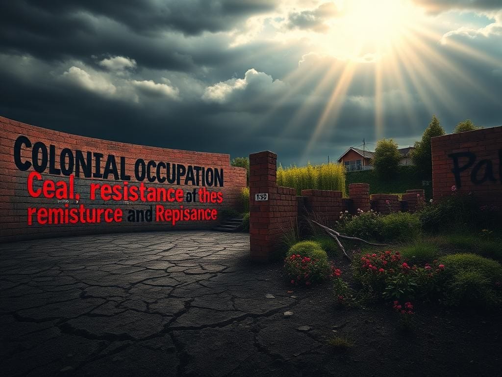 Flick International A stark landscape divided by a brick wall symbolizing conflict and separation