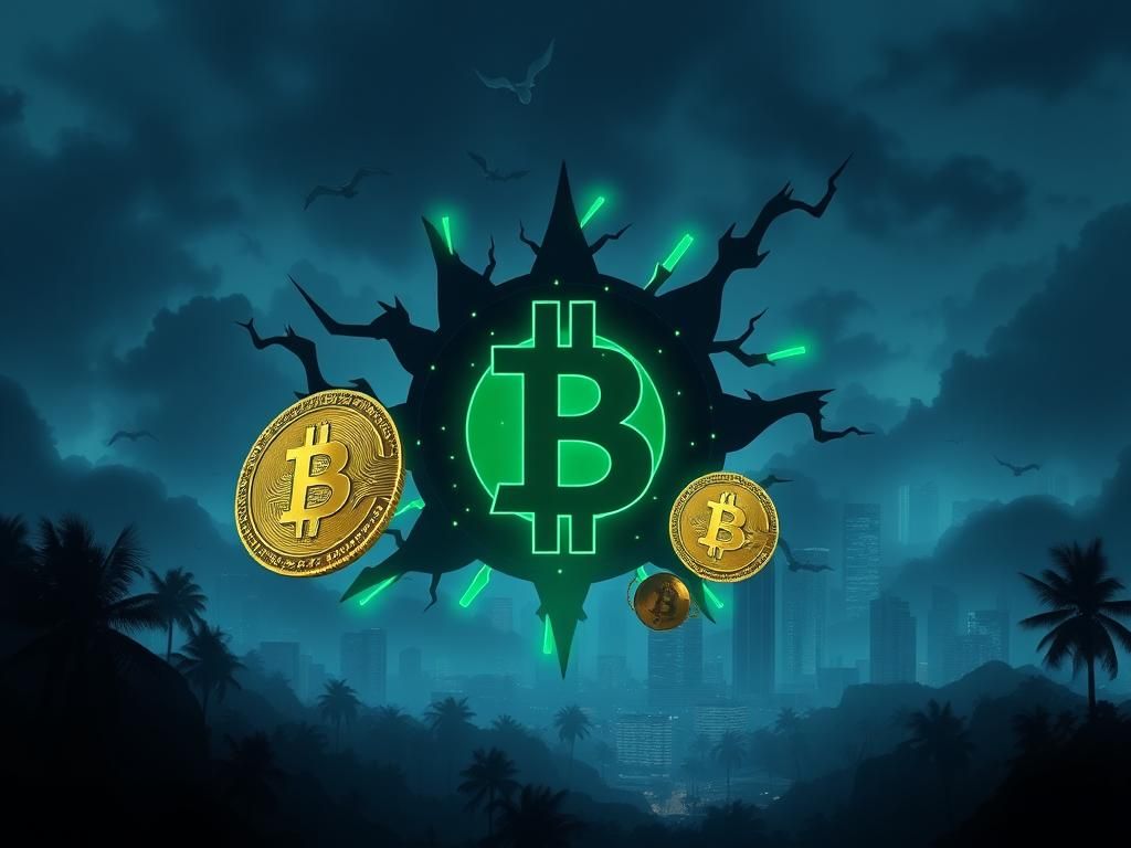 Flick International Abstract representation of cryptocurrency intertwined with symbols of the Sinaloa cartel