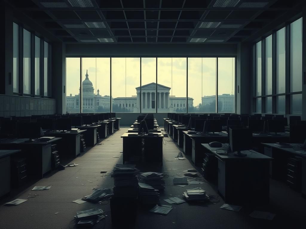 Flick International A somber empty office space symbolizing federal workforce cuts