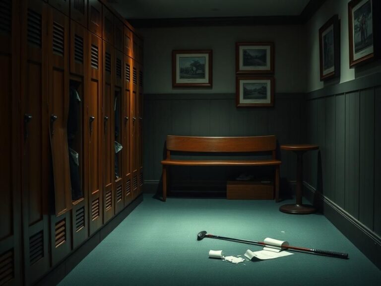 Flick International Damaged wooden lockers in a tense golf locker room at Oakmont Country Club