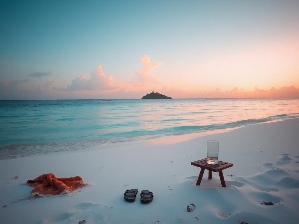 Flick International Serene tropical beach scene at Grace Bay with abandoned beach towel and sandals