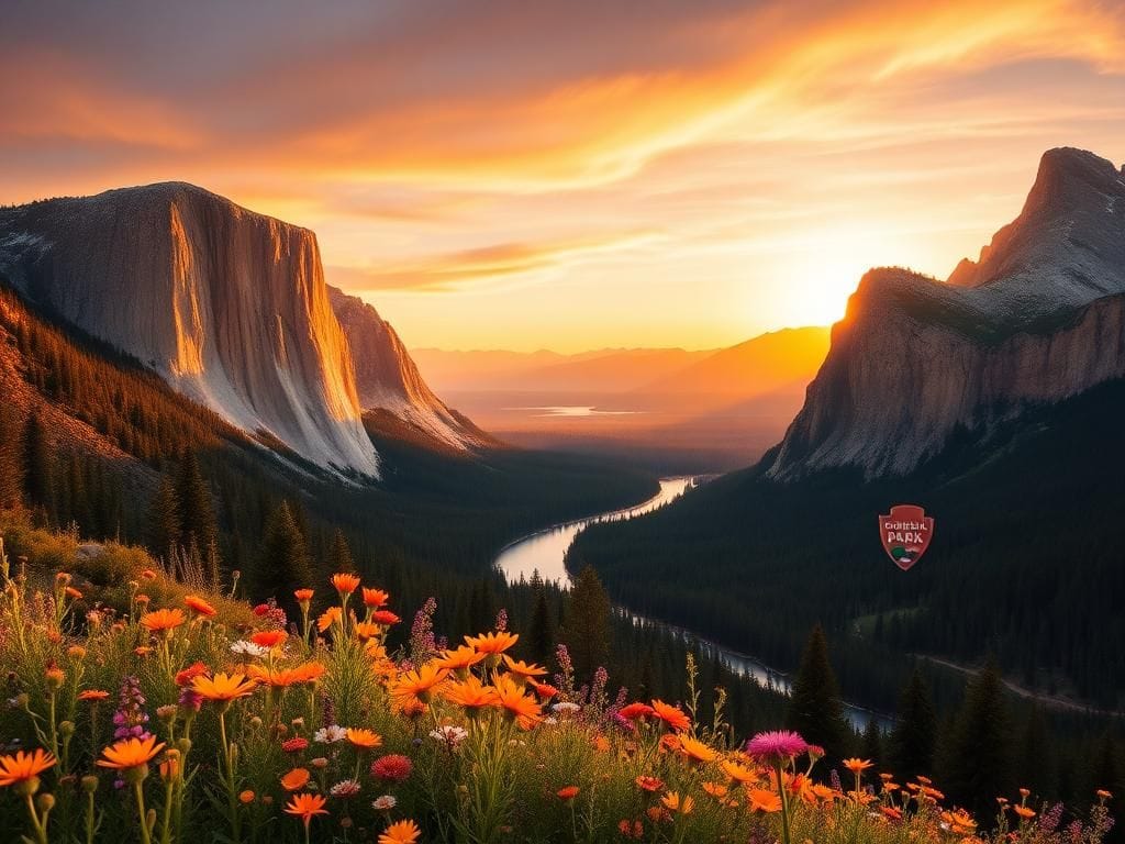 Flick International Breathtaking view of national park landscape featuring mountains, forests, and a river