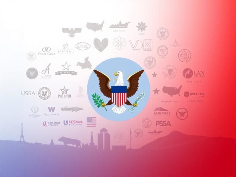 Flick International Bold representation of the American flag surrounded by logos of State Department programs