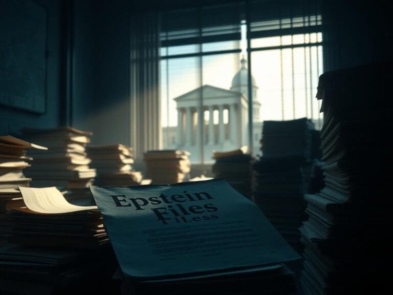 Flick International Dimly lit room filled with dusty legal files symbolizing hidden truths