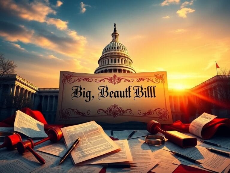Flick International Ornate bill titled 'Big, Beautiful Bill' against the U.S. Capitol at sunrise