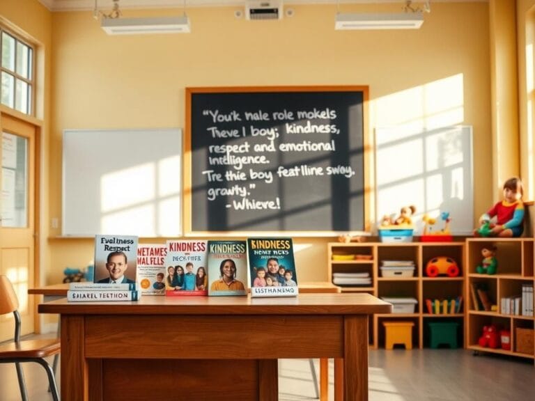 Flick International A classroom filled with sunlight showcasing books on positive male role models