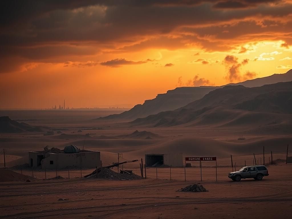 Flick International Dramatic landscape of southern Syria showing rugged terrain and remnants of military conflict