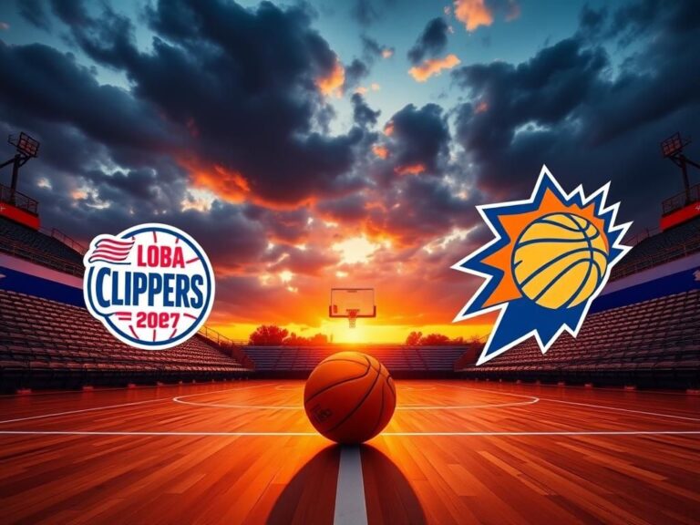 Flick International Basketball court at sunset featuring Clippers and Suns logos