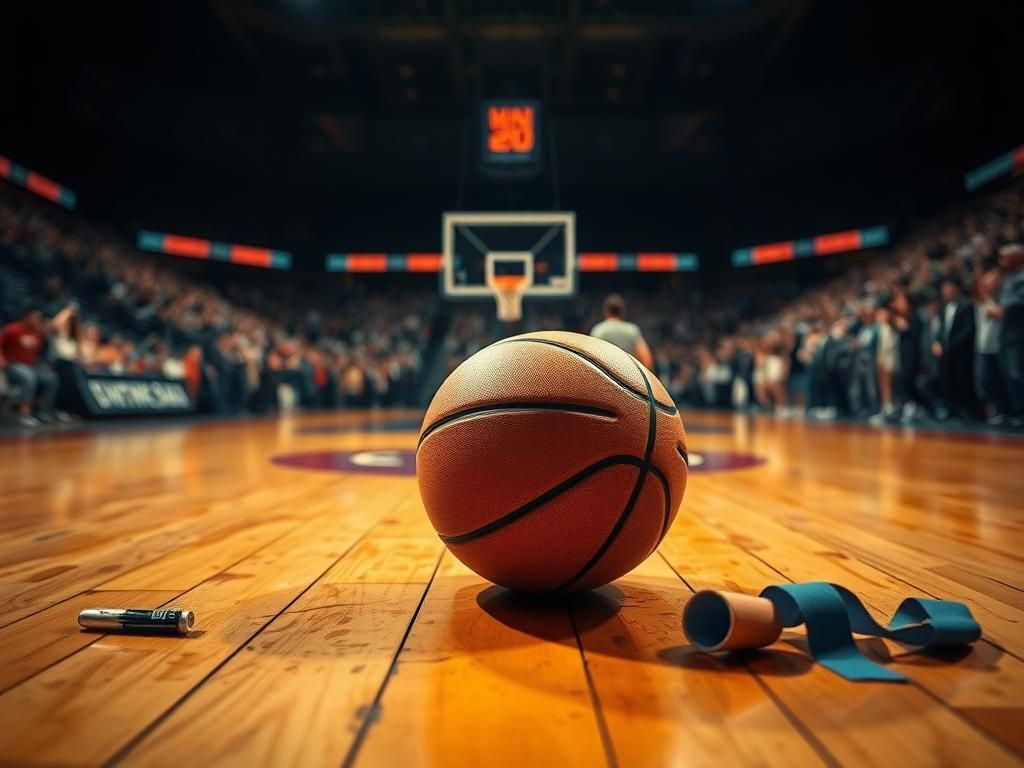 Flick International A dramatic close-up of a basketball court featuring a basketball, with scuff marks and sweat stains illustrating the physicality of the game.