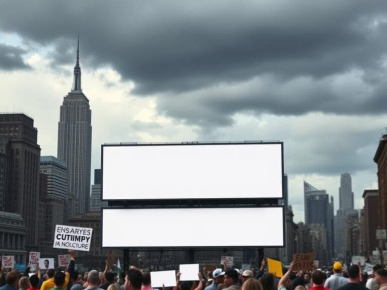 Flick International A bustling urban scene of New York City showcasing a dramatic skyline with the Empire State Building and Rockefeller Center.