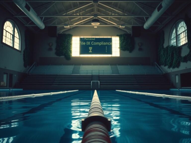 Flick International Swimming pool at a university highlighting the discussion on women's sports and Title IX compliance