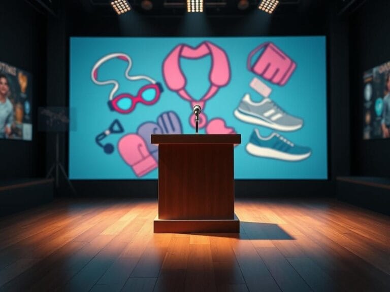 Flick International A dramatic sports studio scene depicting an empty podium symbolizing the debate on women in sports.