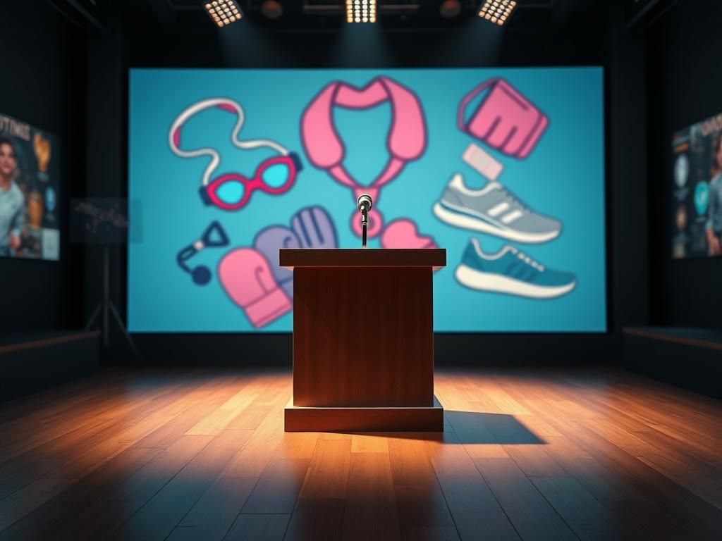 Flick International A dramatic sports studio scene depicting an empty podium symbolizing the debate on women in sports.