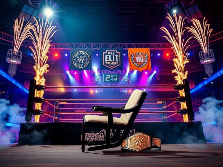 Flick International A dynamic wrestling ring surrounded by vibrant lights and a high-energy atmosphere