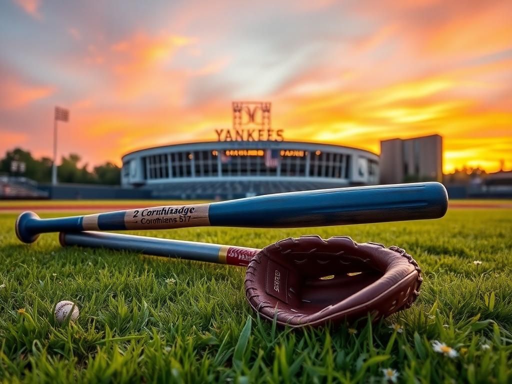 Flick International A serene baseball field at sunset with a blue bat and an open glove, representing Aaron Judge's faith.