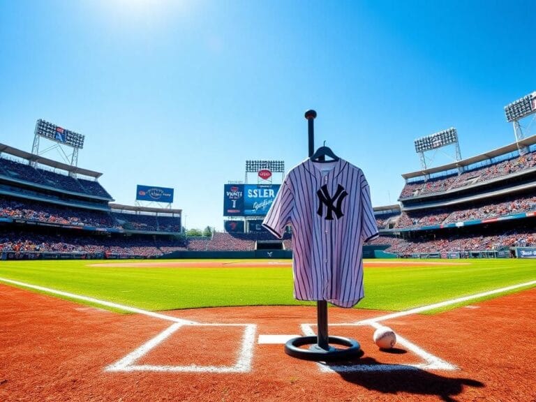 Flick International A vibrant baseball diamond scene featuring the iconic Yankees pinstripe uniform