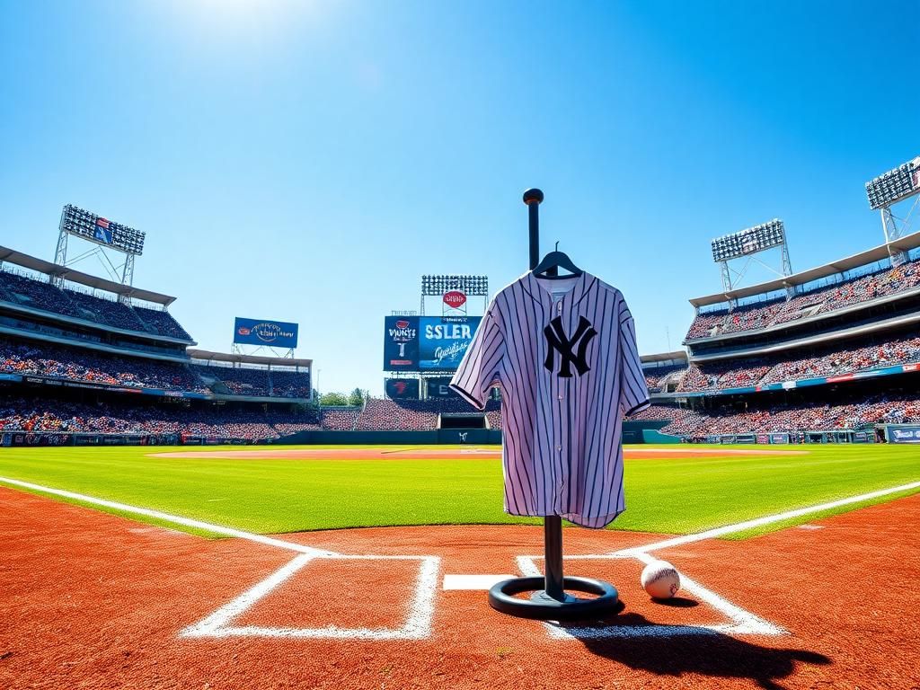 Flick International A vibrant baseball diamond scene featuring the iconic Yankees pinstripe uniform