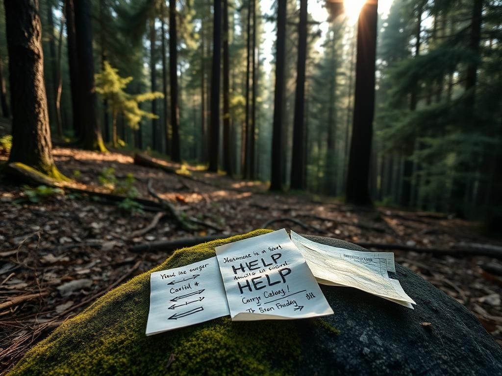 Flick International Handwritten notes on a moss-covered rock in a California forest