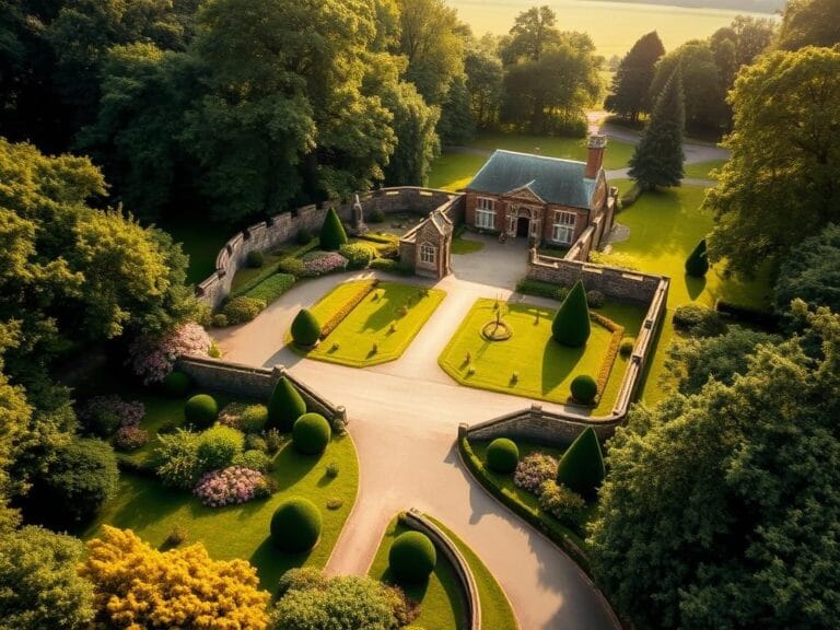 Flick International Aerial view of the 12th-century St. John's Jerusalem monastery surrounded by lush gardens in Kent