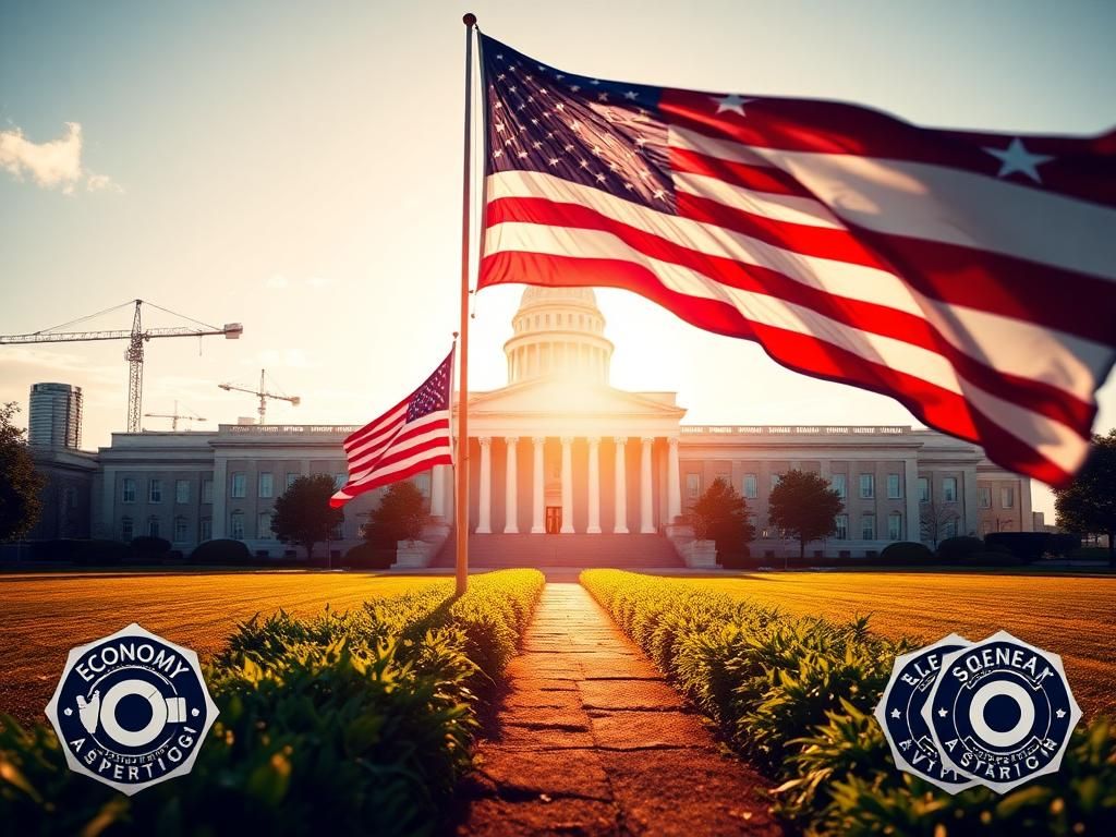 Flick International American flag waving proudly in front of a modern government building