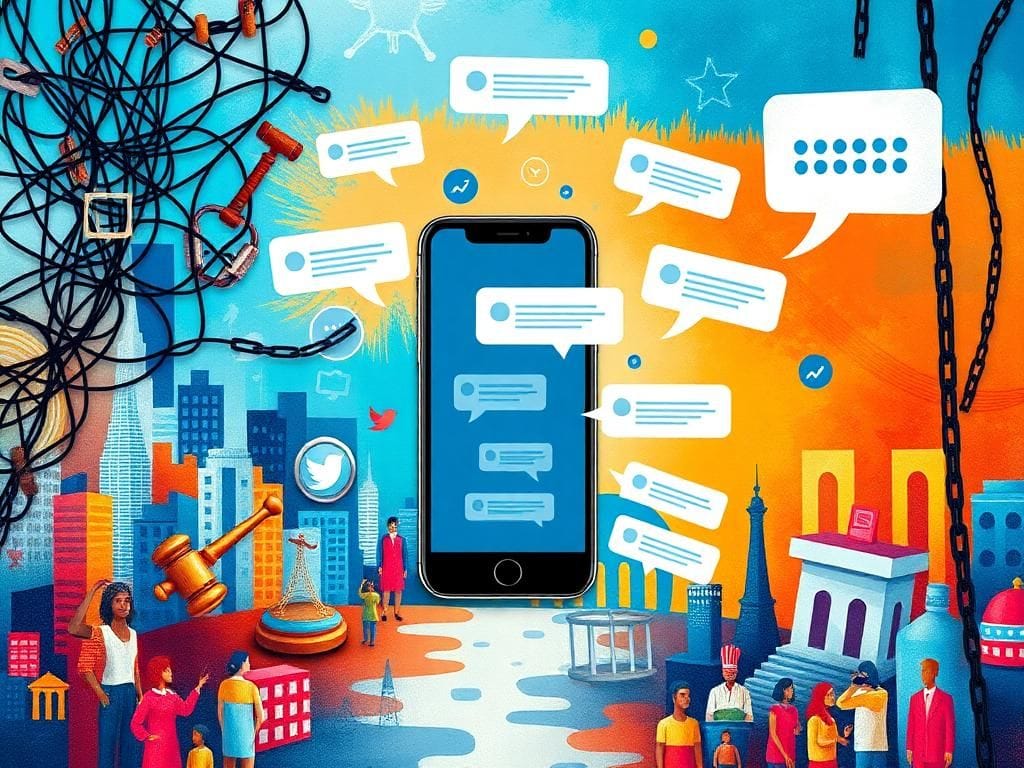 Flick International A smartphone surrounded by social media icons and political symbols, illustrating the discussion of politics among young conservatives.