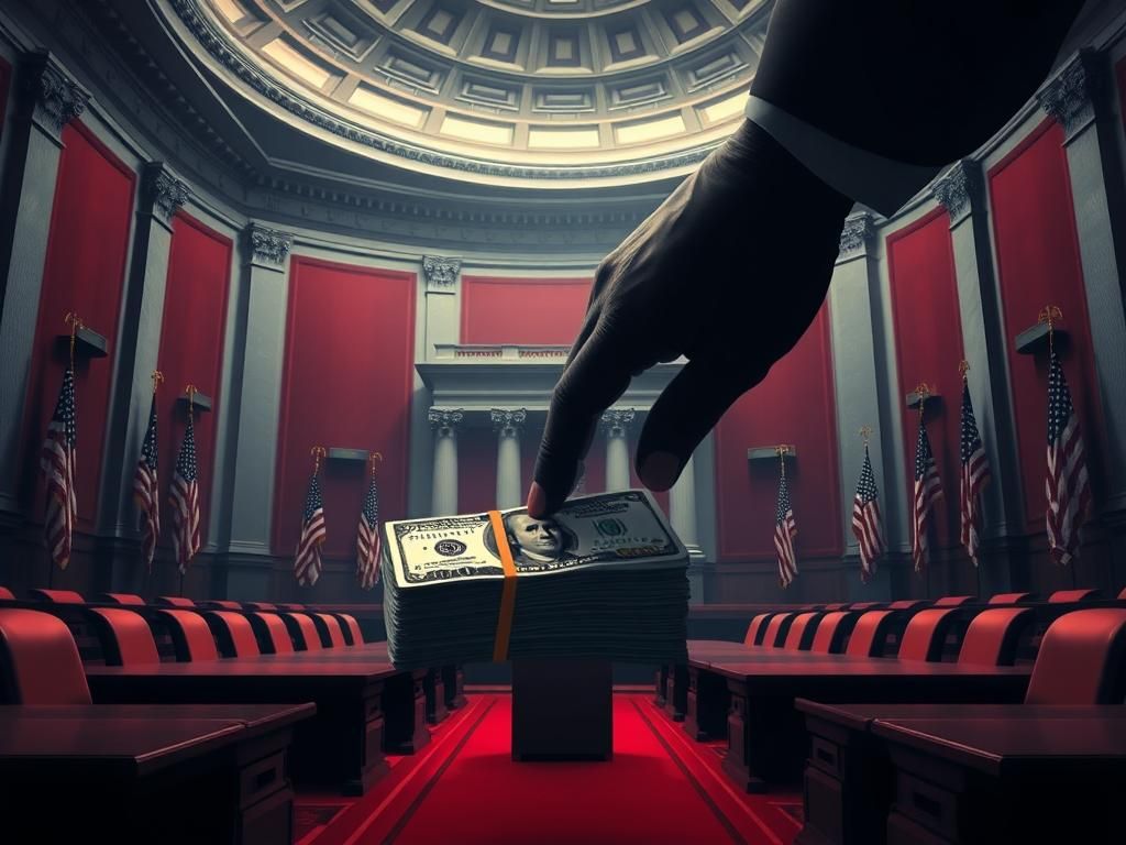 Flick International Symbolic representation of a $9 billion spending cuts bill in an empty Senate chamber