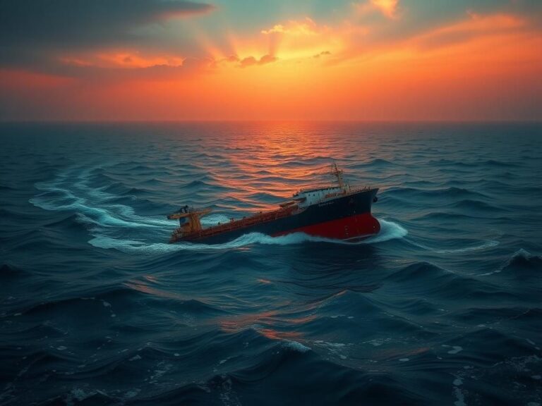 Flick International Dramatic scene of the Red Sea with turbulent waters and sunken cargo ships signifying the impact of Houthi attacks