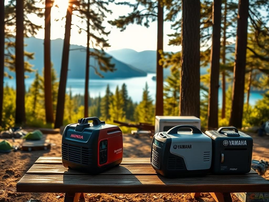 Flick International A serene campsite showcasing Honda and Anker generators under warm sunlight