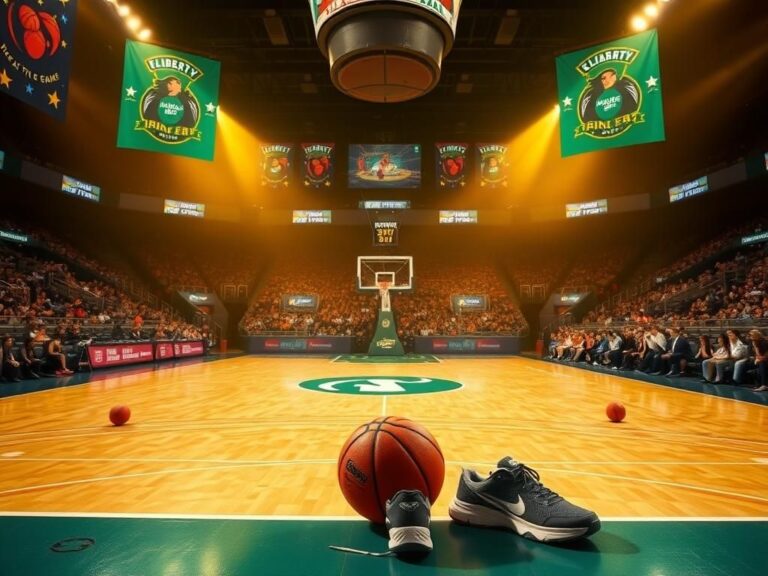 Flick International Dramatic basketball court scene showcasing the New York Liberty and Indiana Fever logos