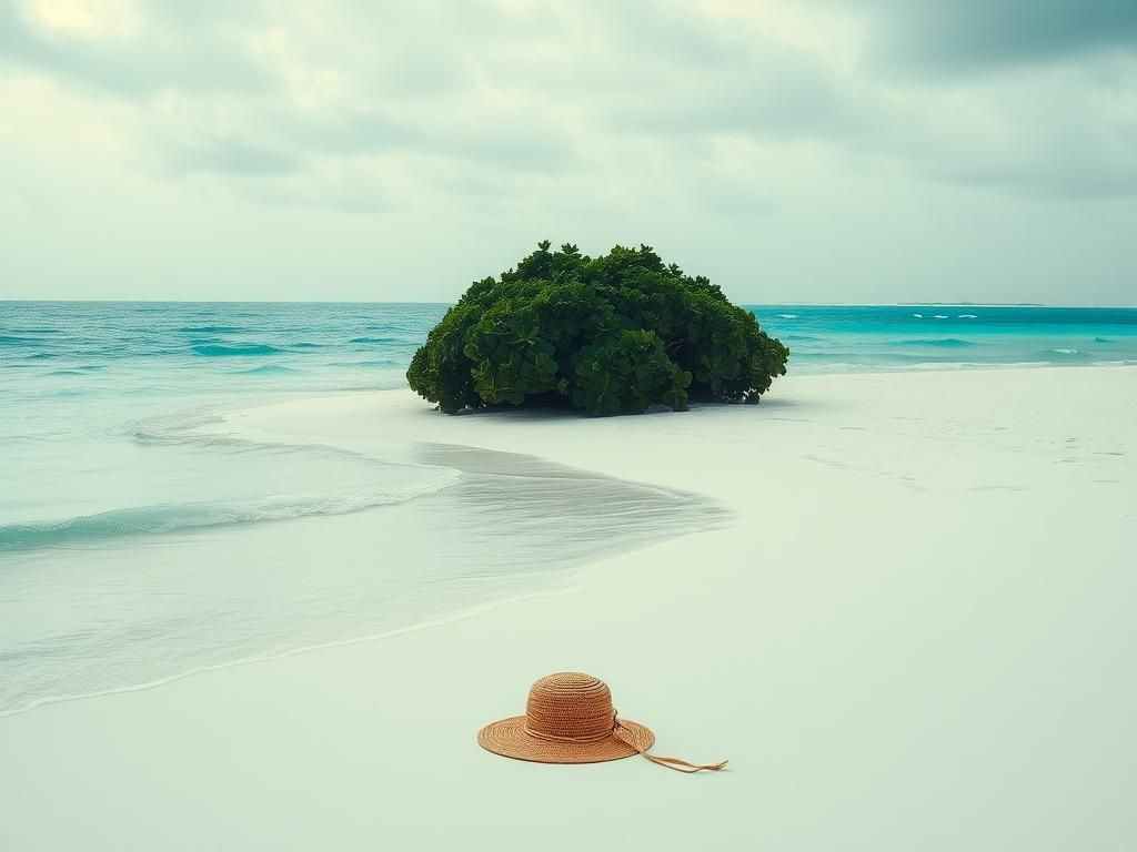 Flick International serene beach scene at Grace Bay, Turks and Caicos with gentle waves and lush tropical bushes