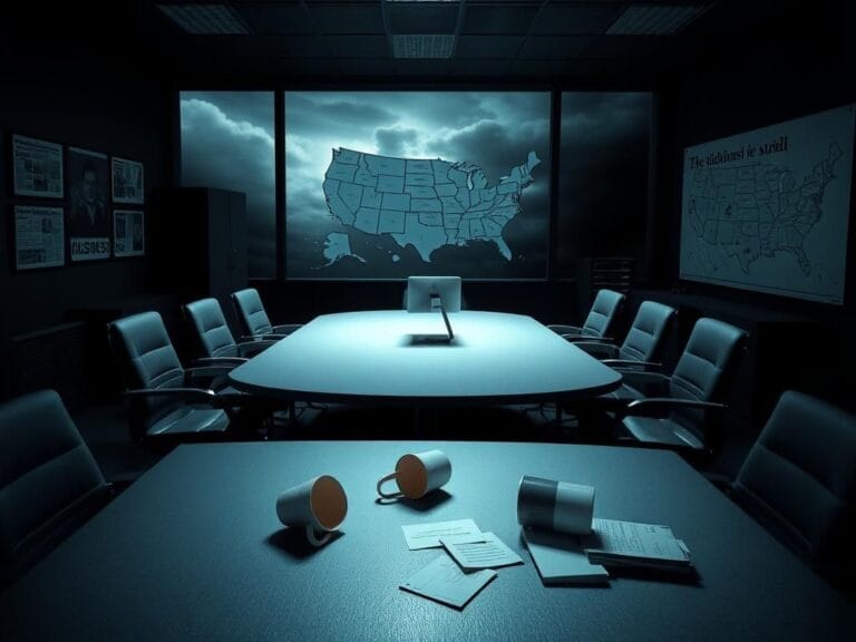 Flick International Empty conference table in NPR's newsroom symbolizes uncertainty about federal funding cuts