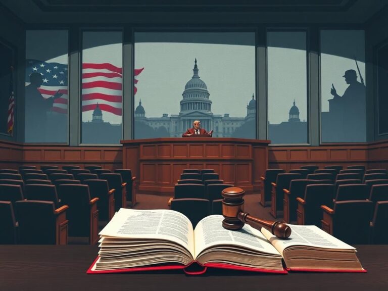 Flick International Courtroom scene depicting an empty judge's bench symbolizing the legal challenges to Trump's birthright citizenship order