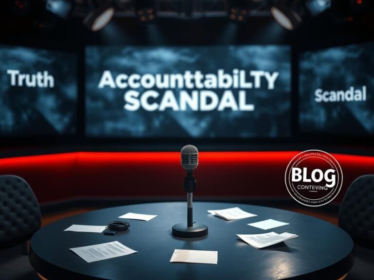 Flick International A stark, empty newsroom with a microphone on a table, representing the confrontation between Joy Reid and Piers Morgan.