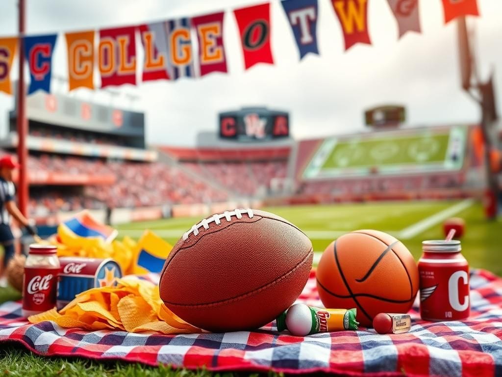 Flick International Vibrant tailgate scene showcasing college football and basketball excitement