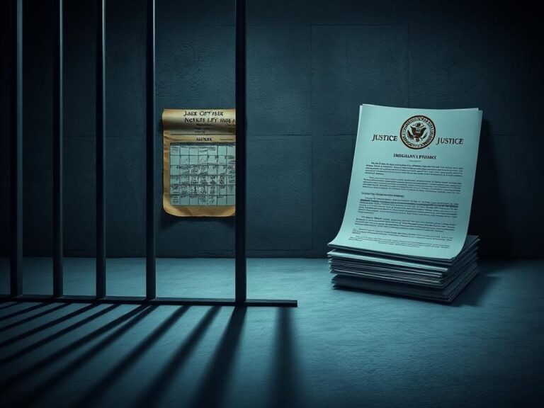 Flick International A stark concrete jail cell with heavy metal bars casting shadows, symbolizing confinement.