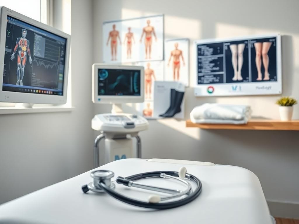 Flick International Close-up view of a medical examination room with equipment for assessing circulatory health