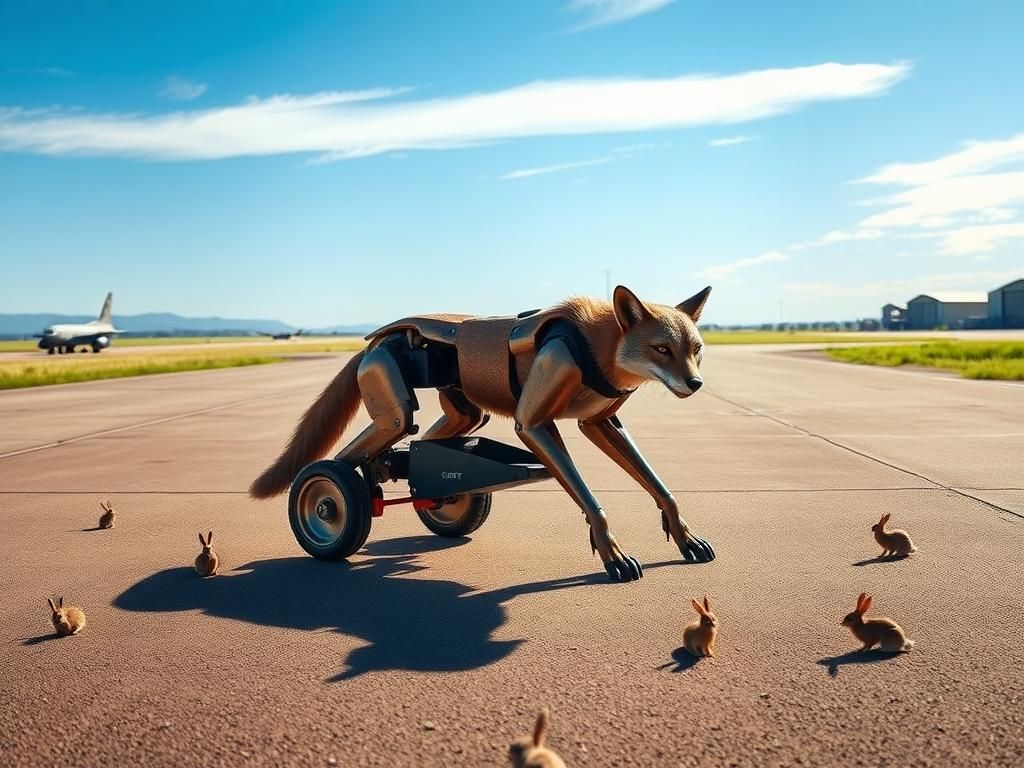 Flick International A robot coyote on a military airfield deterring wildlife threats to aircraft safety