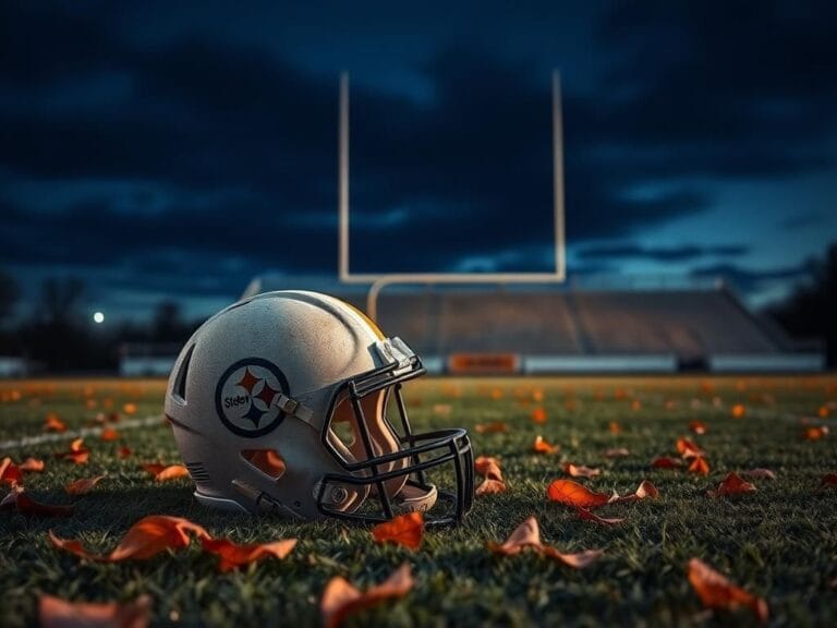 Flick International Empty football helmet resting on turf at dusk